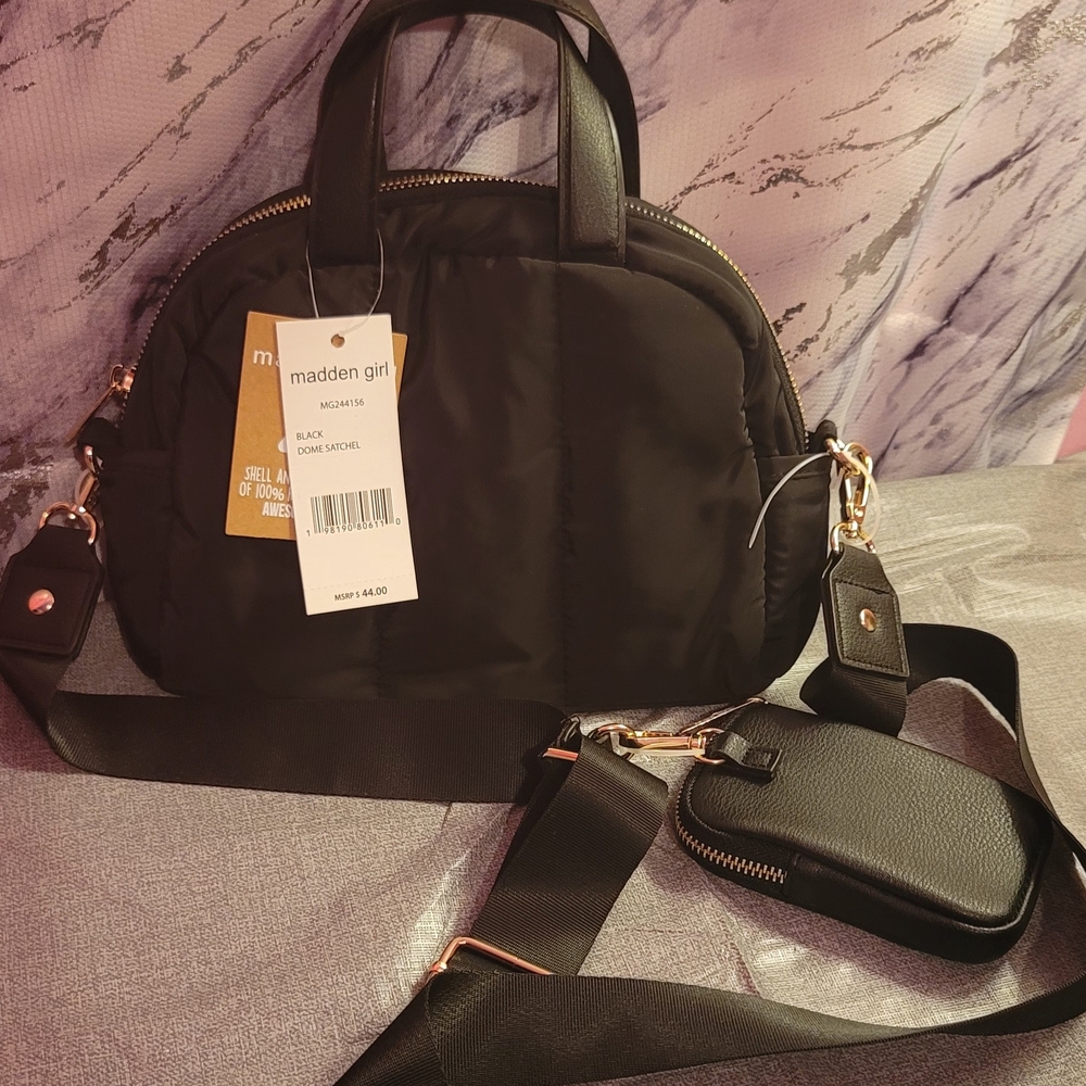 Madden Girl Black Quilted Dome Crossbody with Gold Accents - Picture 2 of 3